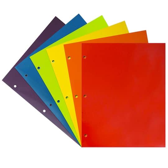 JAM Paper Primary Glossy Laminated Two Pocket 3 Hole Punch School Folders, 6ct.